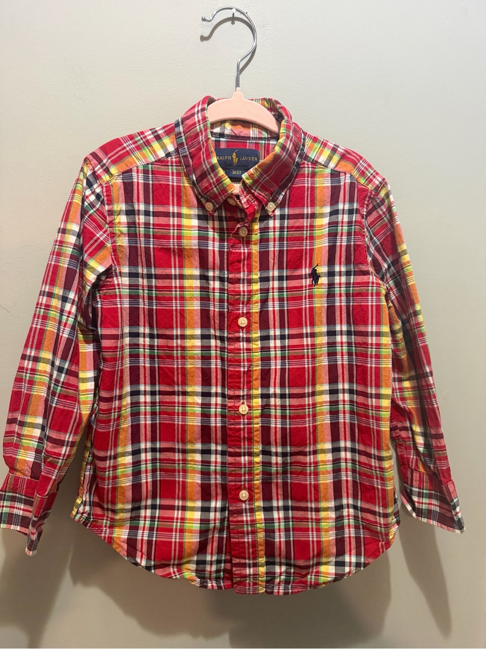 Ralph Lauren Red Plaid Button-Down Shirt with Yellow Accents